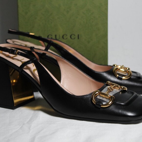 NWB Gucci GG Slingback Horsebit Pumps Heels Black 41.5 643892 - Picture 4 of 8